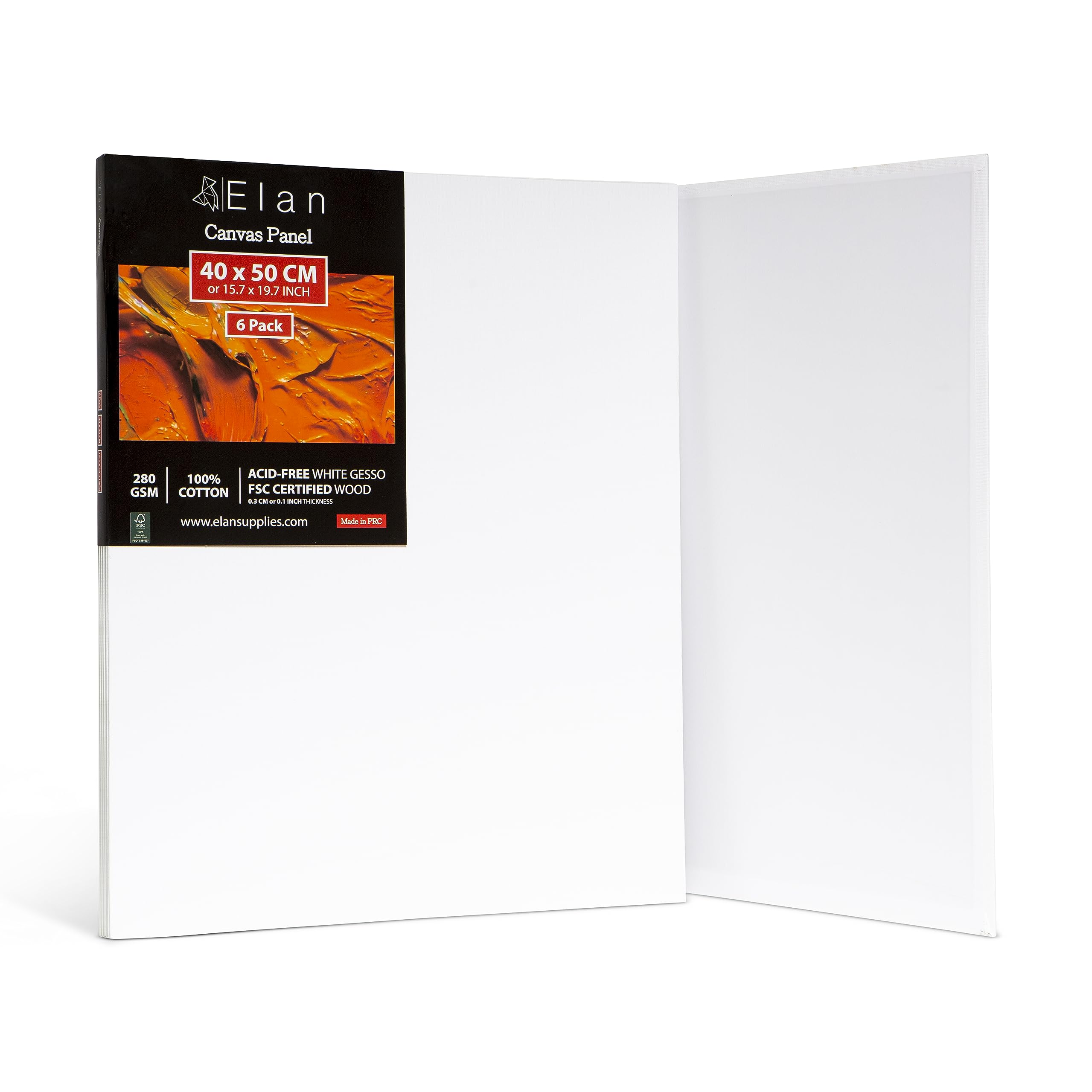 Elan Cotton Canvas Panels for Painting 40x50 CM, 6-Pack Acid-Free Art Canvases for Painting, Triple Primed Blank Canvases for Art, 40x50 Canvas Boards