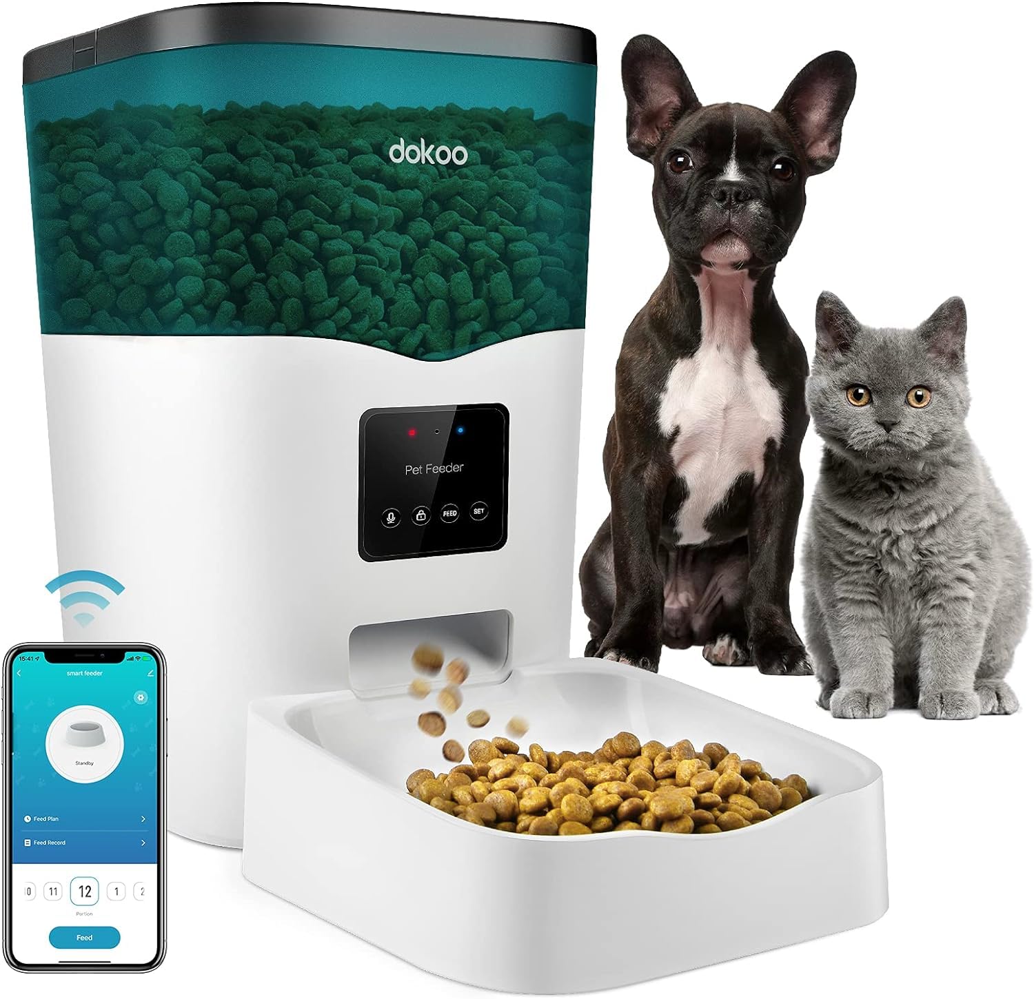 Photo 1 of Automatic Cat Feeder, 3L Smart Cat Dry Food Dispenser with Portion Control & Timer, 1-10 Meals, Voice Recorder, Support 2.4G WiFi, Auto Pet Feeder for Cats and Small Dogs (Green)