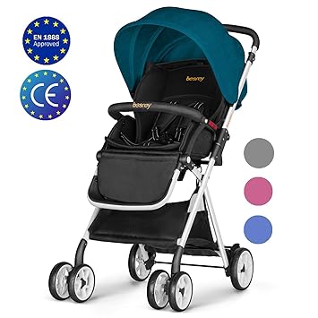 Besrey leicht Kinderwagen Buggy mit Liegeposition klein klappbar mit Regenschutz- dunkelgrün