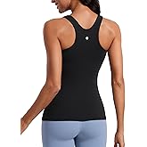 CRZ YOGA Butterluxe High Neck Tank Tops for Women - Racerback Workout Padded Yoga Athletic Camisole with Built in Bra
