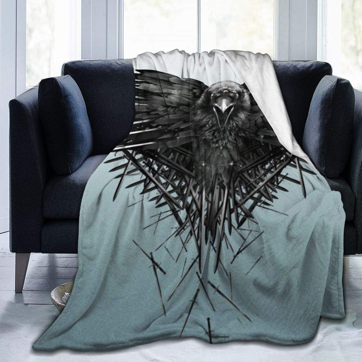 Throw Blanket Raven Swords Game of Thrones Travel Throw Blankets Micro Sherpa Fleece Light Weight Ultra Soft Warm Blanket for Winter Spring Suitable for Bed Couch Sofa Living Room 50x40 Inch