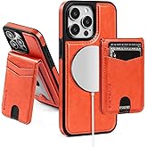 SkyEagle Compatible with Magsafe 2 in 1 Detachable iPhone 15 Pro Max Wallet Case with Card Holder,Women Men Magnetic PU Leather RFID Blocking Flip Kickstand Credit Slots for Apple 15 Pro Max,Orange