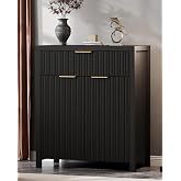 Lulive Fluted Buffet Cabinet for Kitchen, 28.3" Sideboard Cabinet Black | Adjustable Shelves, Quiet Full-Extension Slides, Curved Metal Handle, Coffee Bar with Drawers for Dining Room, Entryway