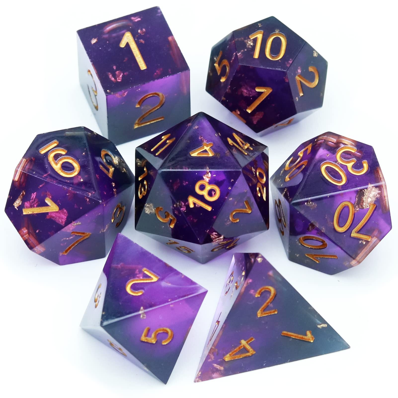 Haxtec Sharp Edge Dice Set Resin DND Dice With Case Purple Black D&D Dice for TTRPG Role Playing Games Dungeons and Dragons Gifts — image 1