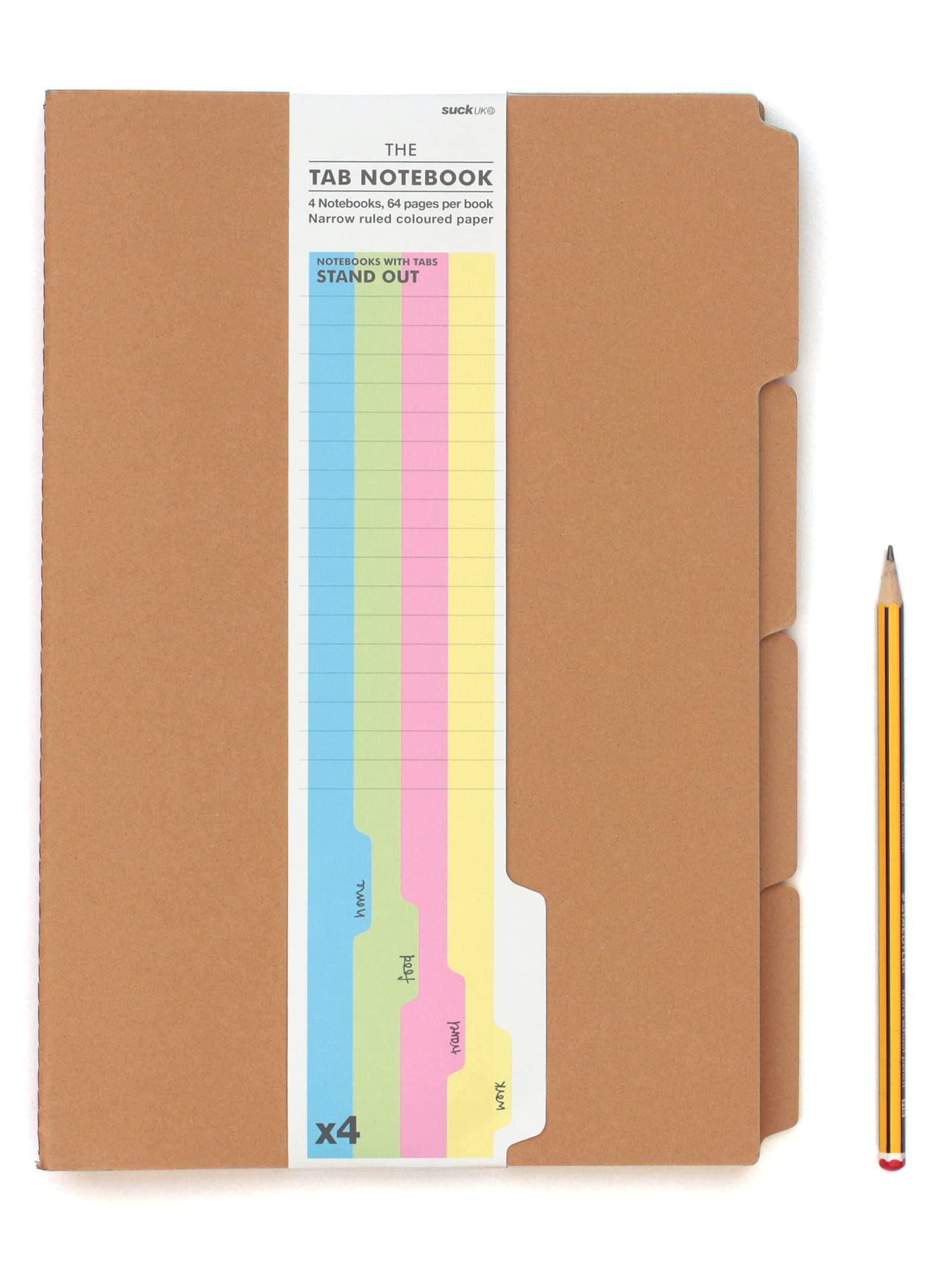 Suck UK A4 Notebook With Tabs | Revision Planner Notebook With Dividers | School & Office Accessories | To Do List or Weekly Planner | Pack of 4 Lined Paper Note Pads | Kraft