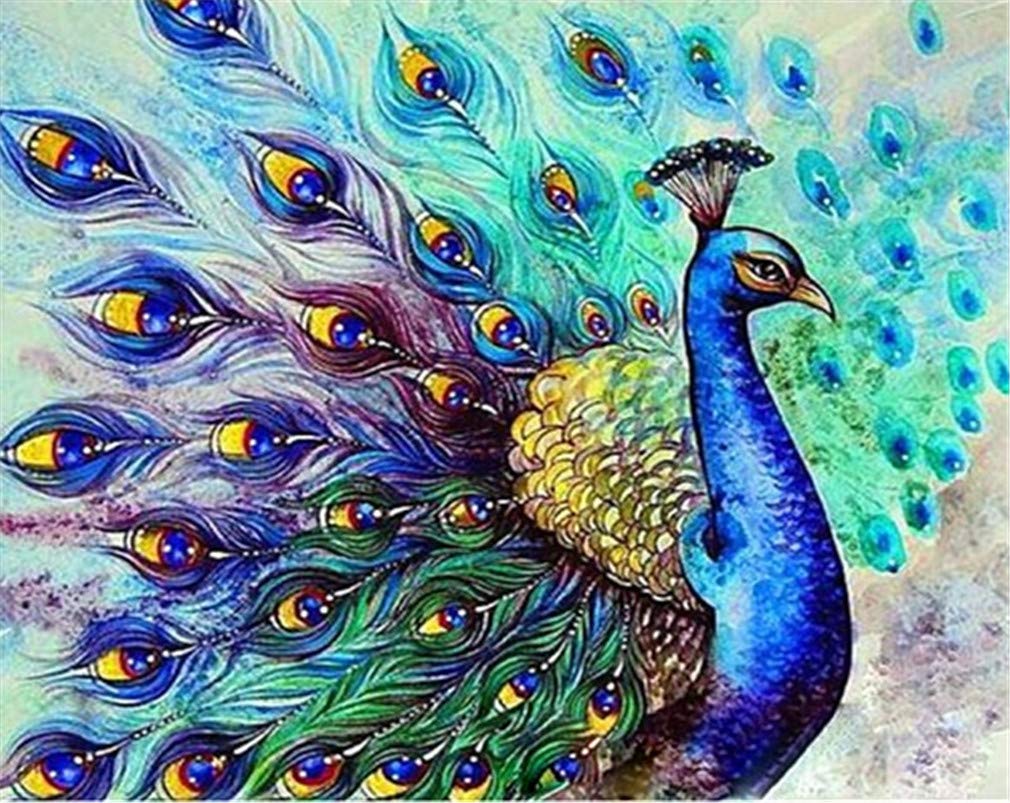 YEESAM ART Paint by Numbers for Adults Beginners Peacock Blue 16x20 inch Linen Canvas Acrylic DIY Number Painting Kits Wall Art Decor Gifts