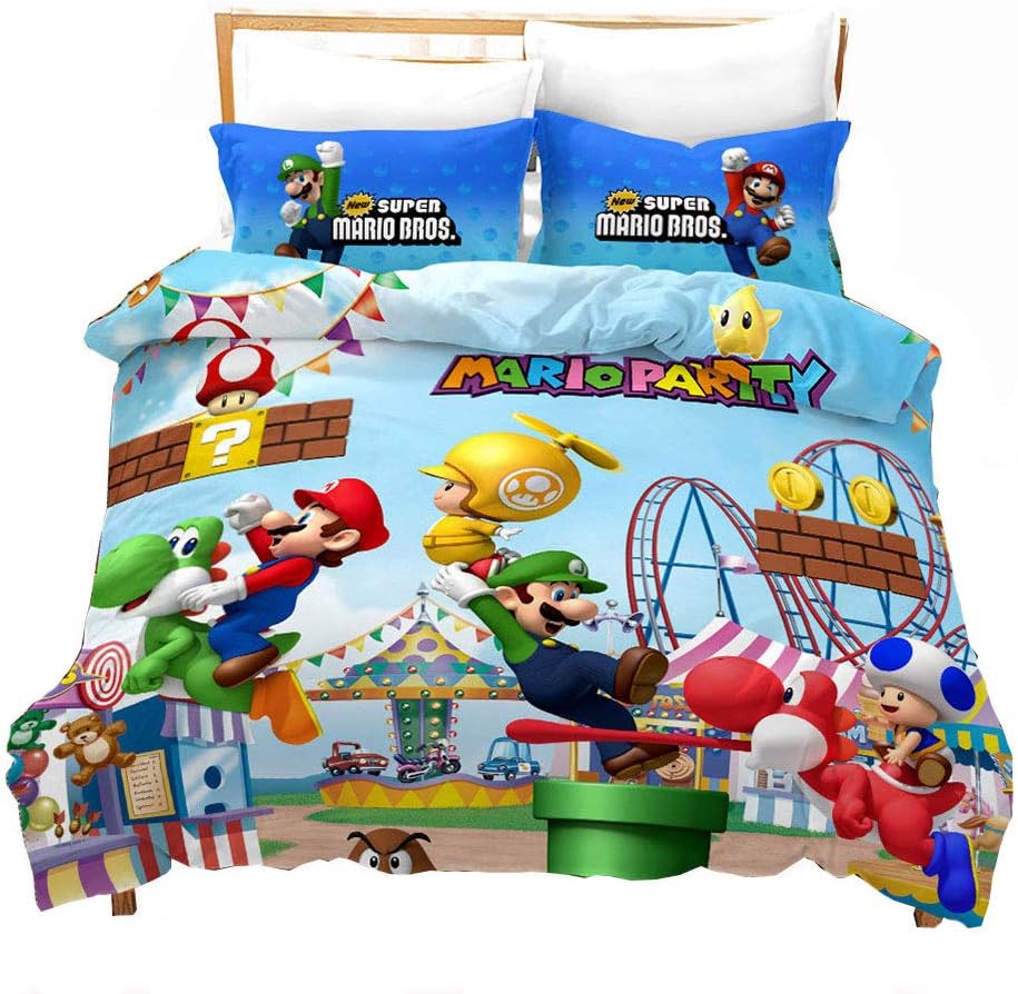Amazon Com Fuovt Super Mario Kids Bedding Soft Comforter Mario Bedding Sheets Duvet Cover And Pillow Shams Twin Set Without Filler D 3 Pieces Queen Size Kitchen Dining