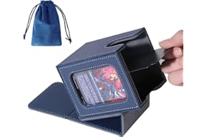 AFIING MTG Deck Box for Commander Display,Card Deck Box Fits 100 Double Sleeved Cards, Magic Commander TCG Card Storage with 2 Dividers,Dice Bag and 1 Toploader(Blue/Grey)