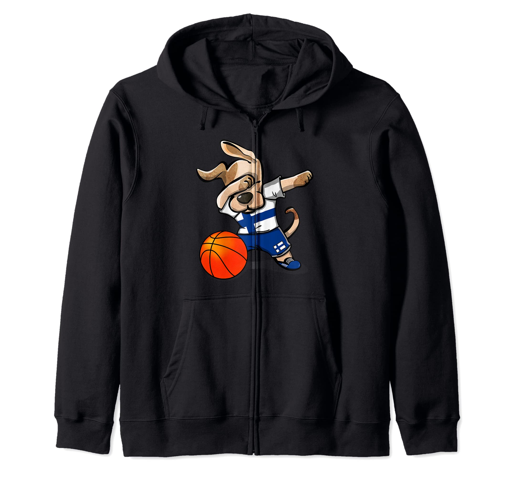 Funny Dabbing Dog Finland Basketball - Finnish Flag Sport Zip Hoodie