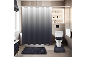 BAAHRNOM Dark Grey Bathroom Sets with Shower Curtain and Rugs Waterproof Shower Curtain Sets 1 Piece and Soft Bathroom Rugs Sets 3 Piece for Luxury Bathroom Decor Set