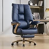EXCEBET Big and Tall Executive Office Chair with Footrest, 400LBS Capacity Ergonomic High-Back Desk Office Chair with Lumbar Support, Padded Armrests & Thick Cushion, Blue PU Leather Chairs
