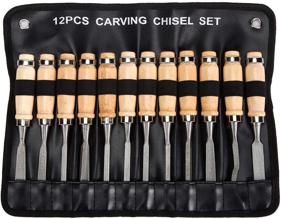 DLD Professional Wood Carving Chisel Set - 12 Piece Sharp Woodworking Tools w/Carrying Case - Great for Beginners by Tuma Crafts