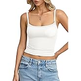 EasyGala Womens Built in Shelf Bra Padded Tank Tops Spaghetti Strap Square Neck Crop Tops Tight Camisole Shirts