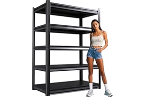 AOJUFEO Garage Shelving Heavy Duty Storage Shelves Easy Assembly 5 Tier Adjustable Metal Shelving Utility Shelf Rack Garage Storage Organizer for Garage, Basement, Warehouse (81.1"H x 45.7"W x 19.7"D)