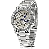 Gute IK Women's Automatic Watch, Steampunk Self Winding Mechanical Silver Bracelet Women Wrist Watch