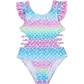 Mioglrie Toddler Swimsuit Girl Bathing Suit Girls Summer Ruffle One Piece Swim Suit Cutouts Bikini for Girls
