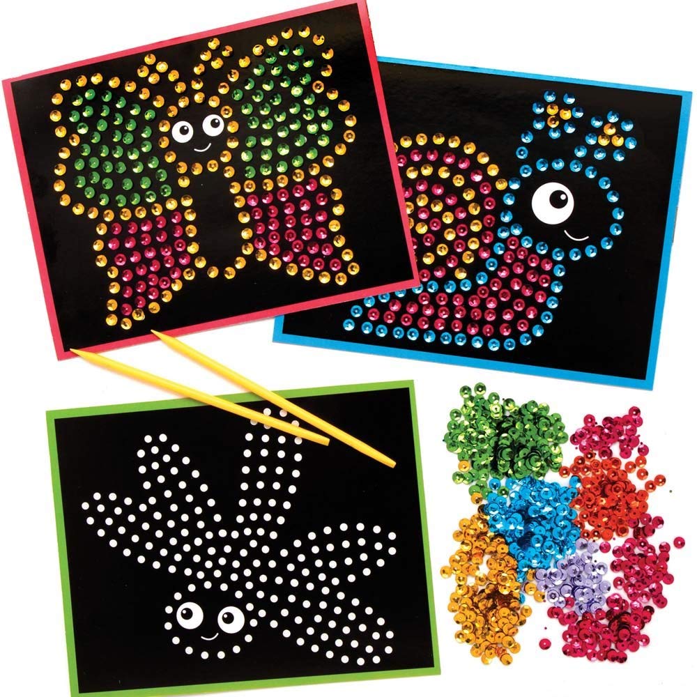 Baker Ross AX929 Bug Sequin Kits - Pack of 4, for Children to Decorate and Personalize Arts Projects, Ideal Groups, Home Crafting, Class Room Activities