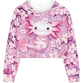Pointodoor Cute Crop Tops for Kids 5-14 Years Girls Long Sleeve Hoodies Cartoon Pullover Hooded Sweatshirt Cropped Top