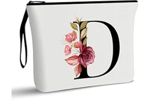 Vavabox A-Z Personalized Makeup Bag, Birthday Gifts for Women Mom, Gifts for Best Friend, Bride Bridesmaid Cosmetic bag (D, White)