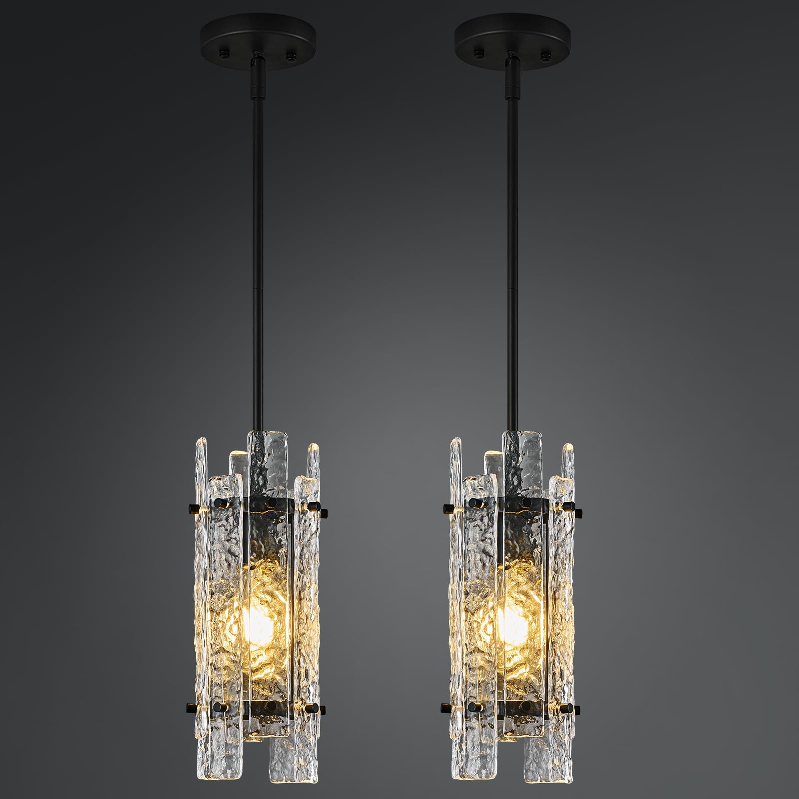 Photo 1 of LIANGMH Modern Crystal Pendant Lighting Black Pendant Lights Mini Glass Chandeliers, Adjustable Pendant Light Fixture for Kitchen Island Bedroom Living Room Dining Room Corridor(2Pack)