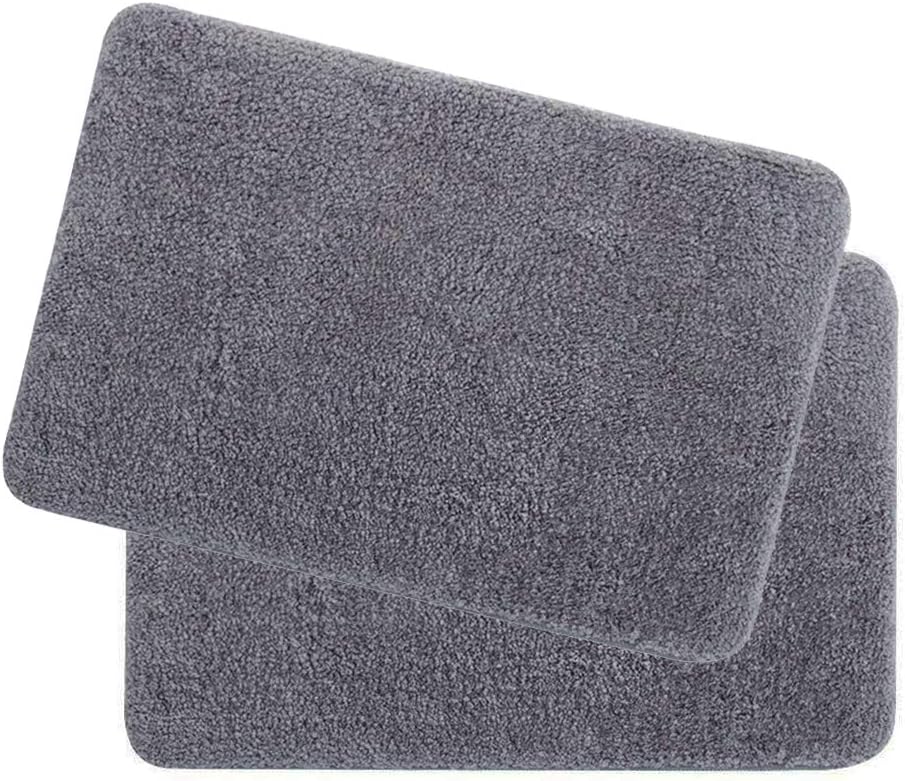 Bath Mat 2-Pack (28x17in) TPR Non-Slip Bathroom Rugs Water Absorbent Microfiber Plush Carpet Shaggy Floor Mat for Tub Shower Kitchen Balcony
