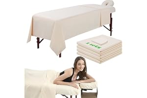 OMUTAVM 3 Piece Massage Table Sheets Set 2 Sets Microfiber Massage Bed Cover Soft Waterproof and Oil Proof Reusable for SPA Beauty Tattoos Includes Table Cover,Fitted Sheet and Face Rest Cover (Beige)