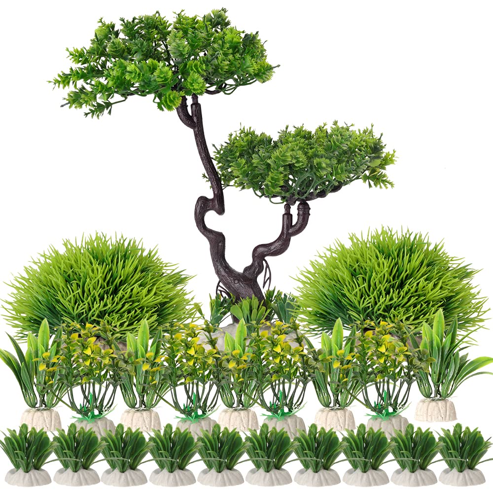 Photo 1 of BEGONDIS 25Pcs Artificial Aquarium Tree & Plants Set - Green Fake Aquatic Plants for Aquarium Decorations