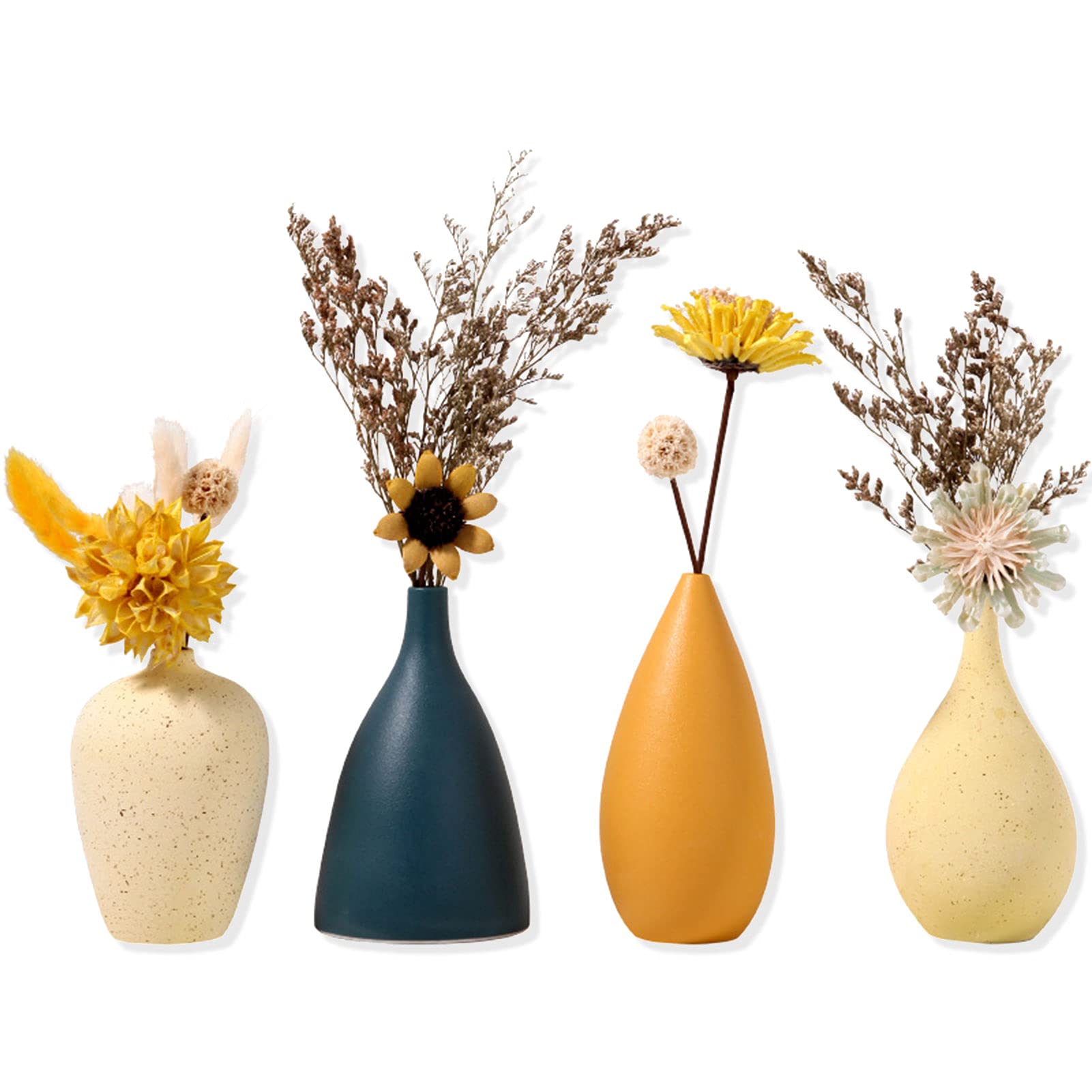 Sziqiqi Small Ceramic Vases for Flowers Decorative Vase Set for Living Room Mini Handmade Vases for Table Centerpiece Decoration Modern Vase with Morandi Matte Color Set of 4