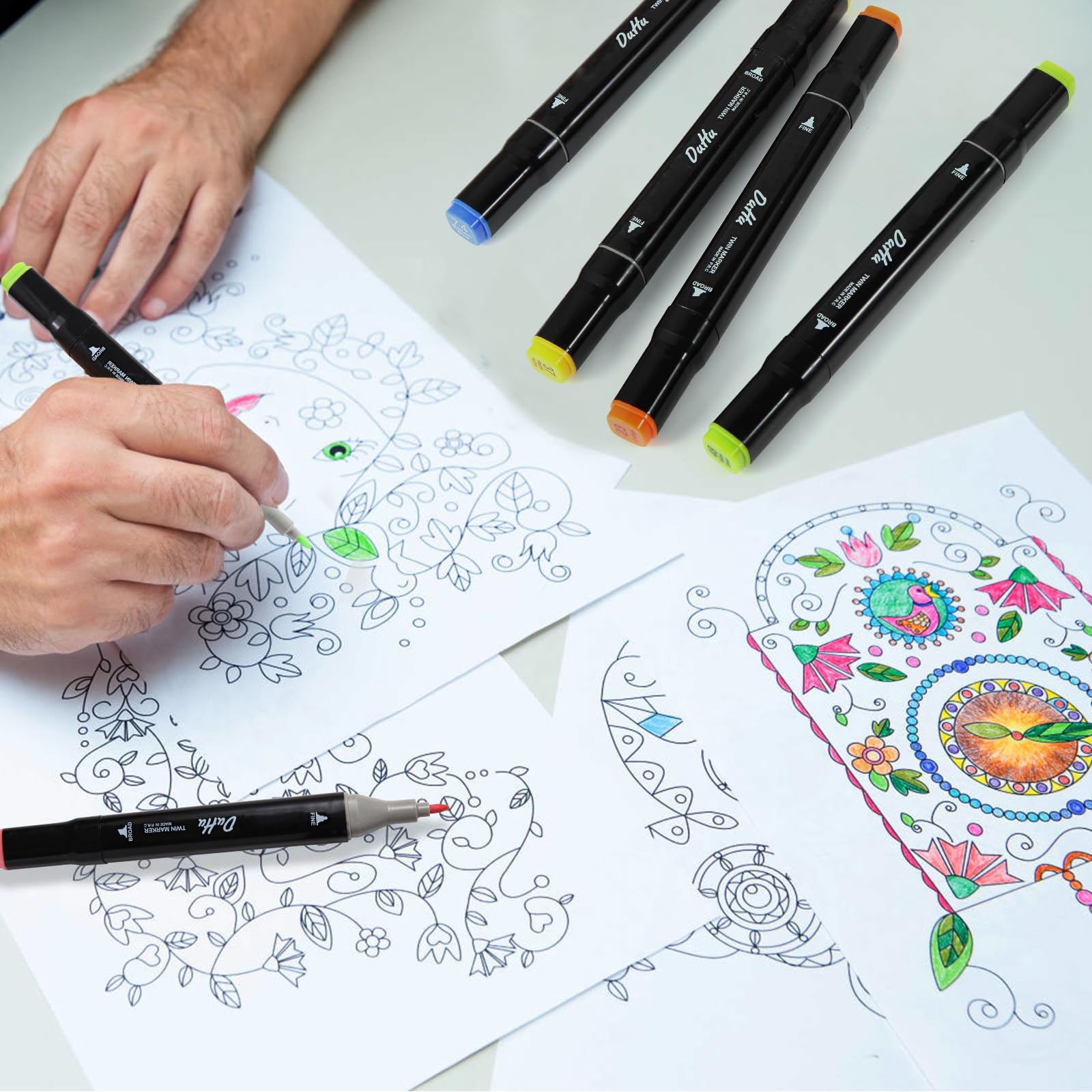 Kebuye 100 Colors Alcohol Markers Set, Dual Tips Blender Art Markers for Drawing Sketching Coloring Artist Pens and Underlining, Professional Permanent Sketch Marker for Kids Adult Coloring