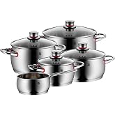 WMF Pot Set 5-Piece Quality One Steam Vent Glass Lid Cromargan&reg; Stainless Steel Polished Suitable for Induction Hobs Dishwasher-Safe