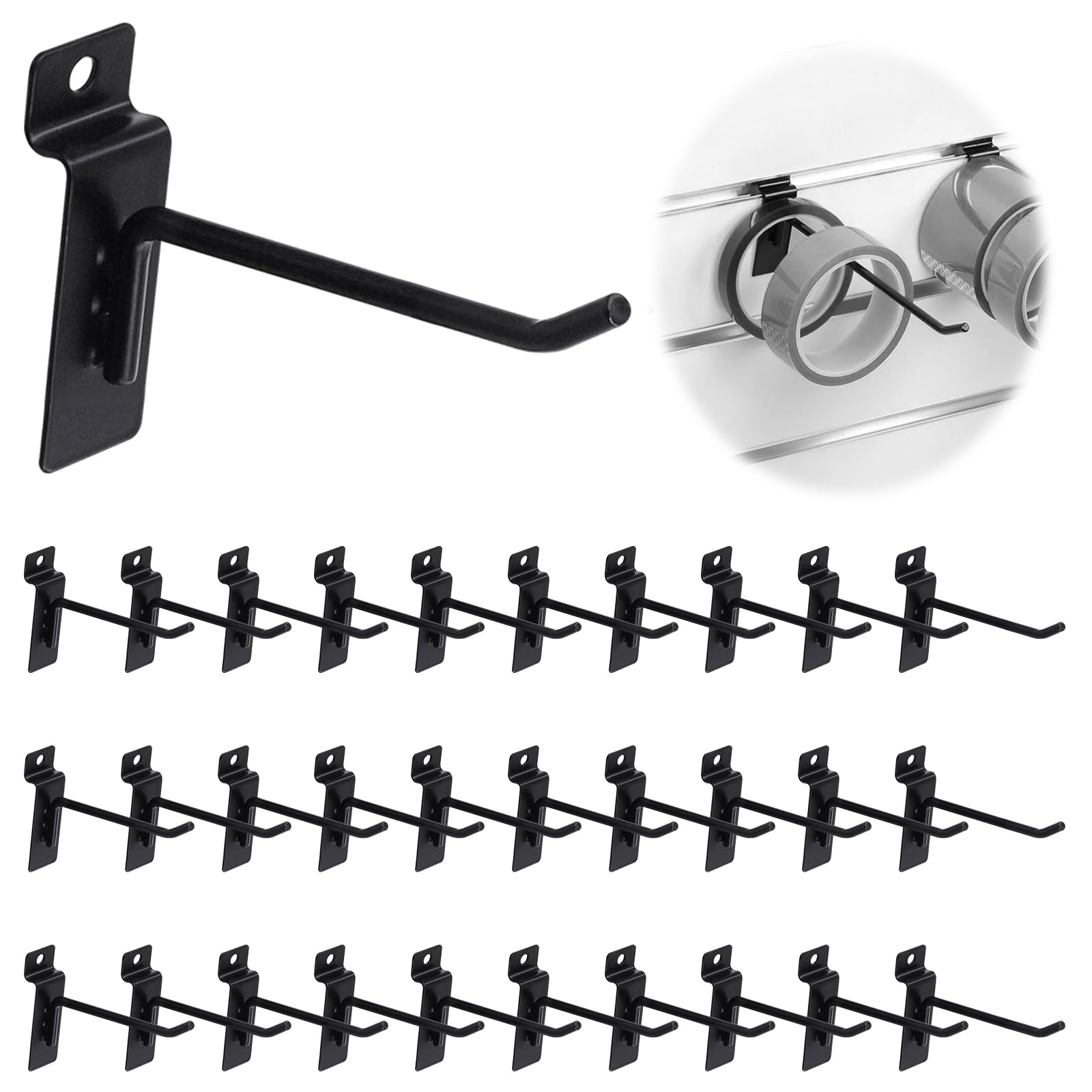 Yauhar 30Pcs 4 Inch/10CM Silver Slatwall Panel Hooks, Heavy Duty Slat Wall Hanging Display Hooks Pegboard Metal Hanger Hook for Gridwall Garage Shop Retail (Wire Diameter 5.6mm/ 0.22”)