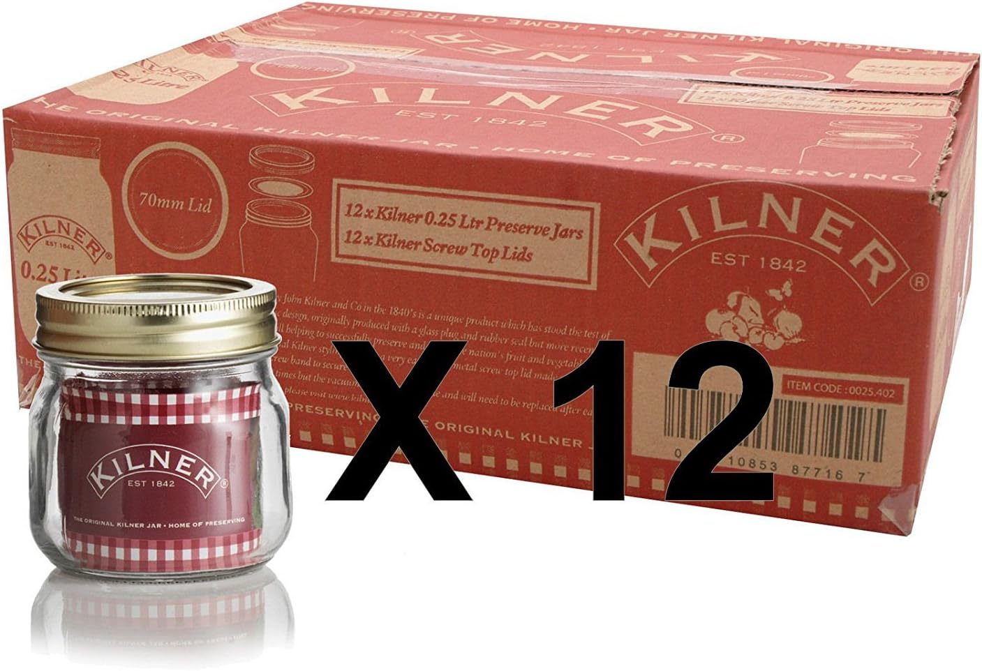 Kilner Set of 12 0.25L Screw Top Preserve Preserving Jam Pickle Storage Jar, Clear, 0.25 litre