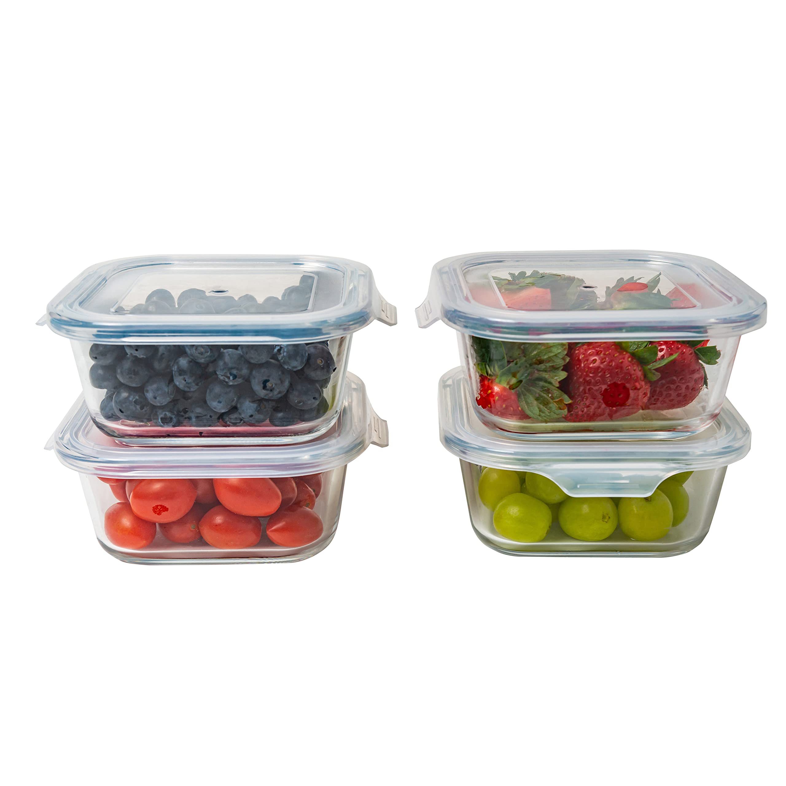 Photo 1 of *minor damages*Bonita Home Square Glass Storage Container, Stackable BPA Free Airtight Seal Food Containers with Lids, Meal Prep Kitchen Organization and Storage, 5"x5" x 2.5", 17.6oz, 0.52L, White, 4 Pack