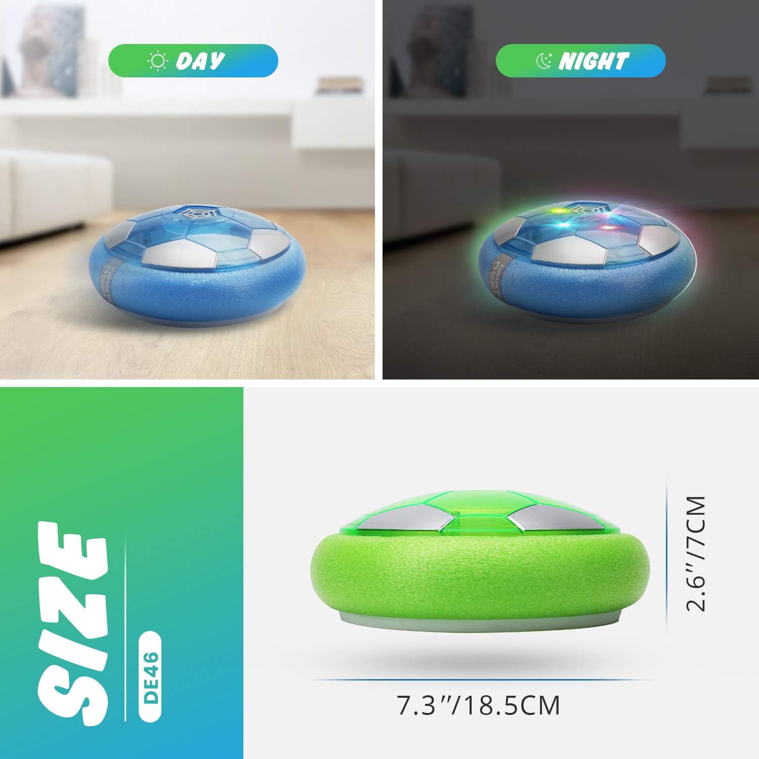 DEERC Kid Toys DE46 Hover Soccer Ball-Set of 2 Rechargeable Air Indoor Soccer Ball with LED Lights and Soft Foam Bumpers, Football Games Toy, Best Gifts for Toddlers,Boy and Girls,No AA Battery Needed: Toys & Games