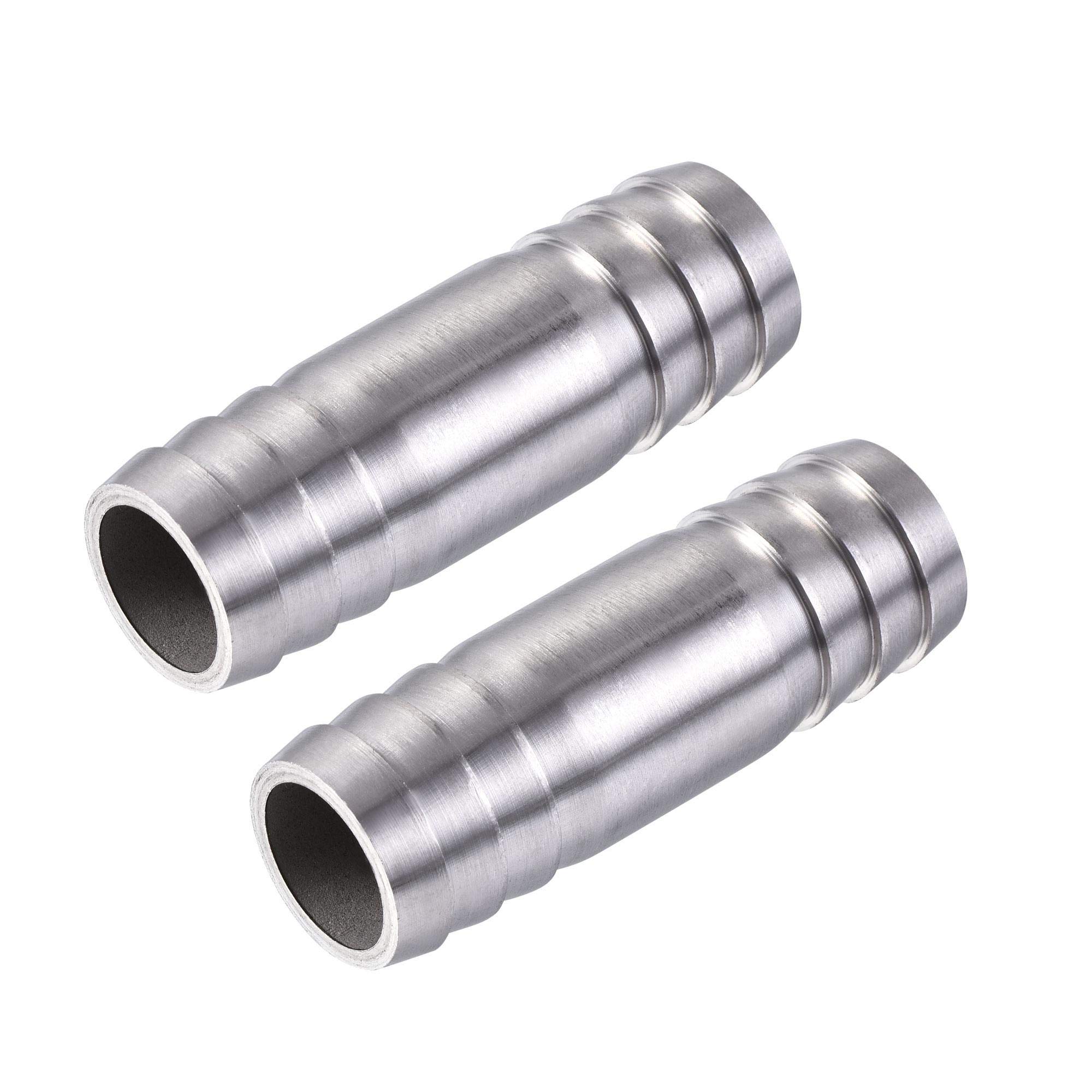 sourcing map Barb Hose Fitting, 20x60mm Straight Coupler Tubing Connector for Water Fuel Air Oil Gas, Polishing 304 Stainless Steel, Pack of 2