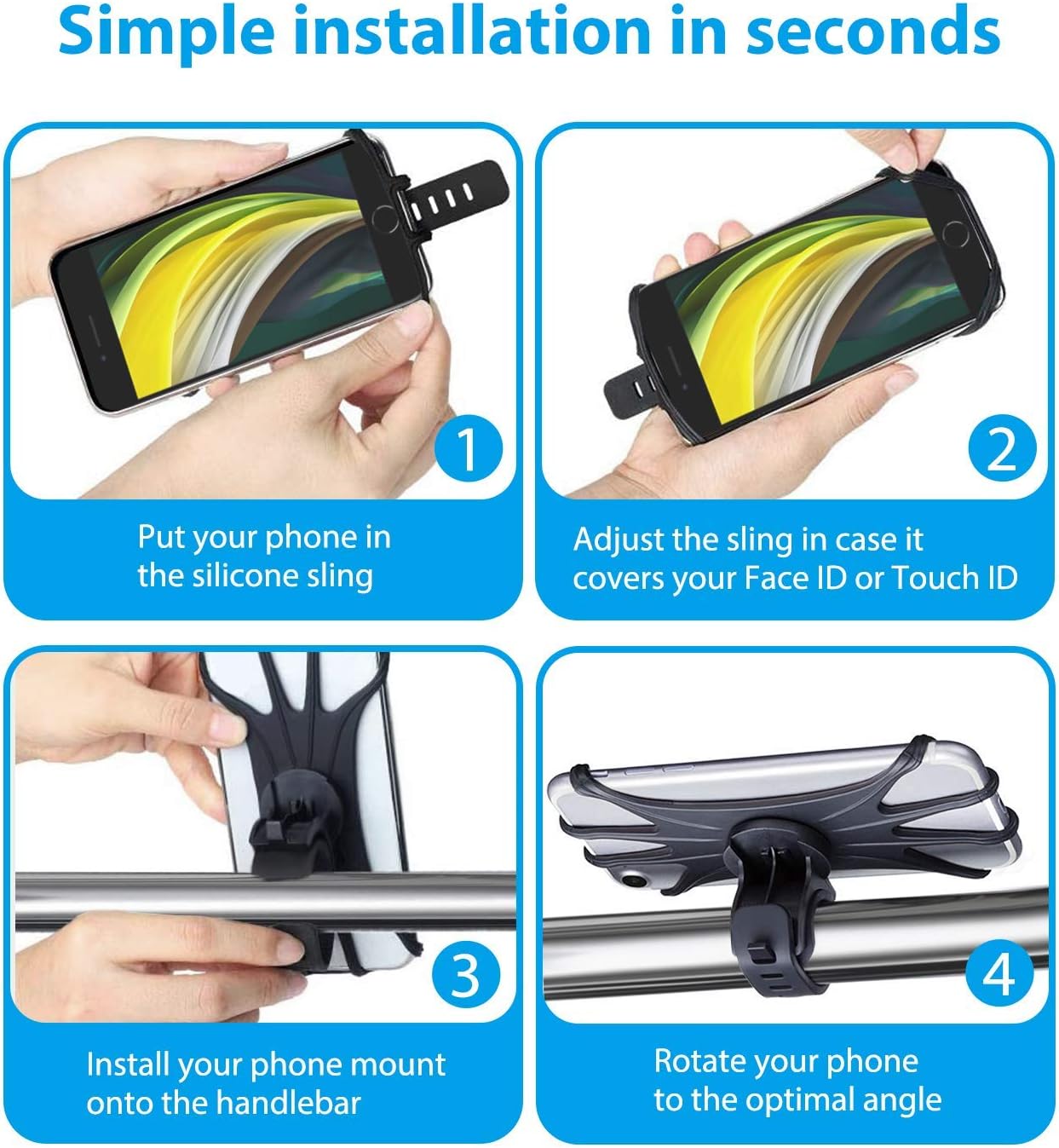 Phone Holder for Bike 360° Rotation Motorcycle Phone Mount with Silicone Buckle Design Adjustable Handlebars Bicycle Phone Mount Universal for iPhone 12 11 Pro X 8 7 SE, Samsung S20, 4'' - 7'' Phones
