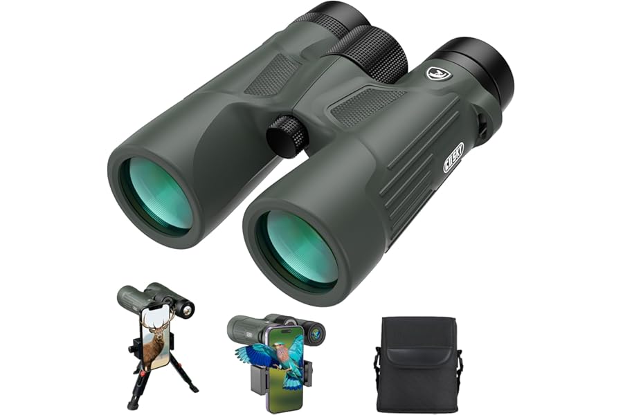 Gosky 10X42 HD Binoculars for Adults with Phone Adapter, High Power Binoculars with BAK4 Prism and FMC Lens, Waterproof Binocular for Bird Watching Hunting Traveling Outdoor Sports
