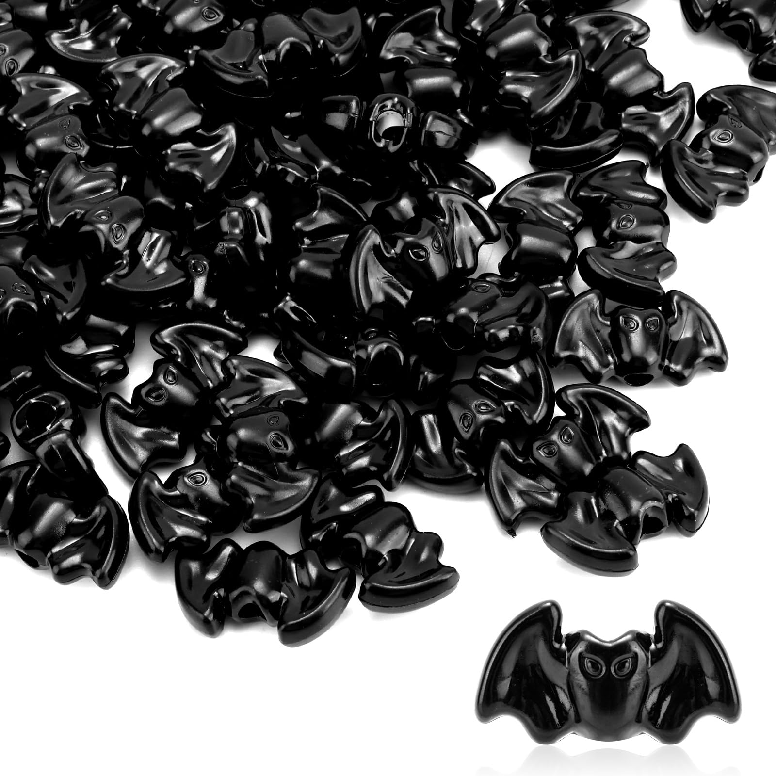 Photo 1 of 100pcs Halloween Black Bat Beads with Large Hole, Halloween Pony Beads Charm for Jewelry Making Goth DIY Craft Accessories for Gothic Bracelets Necklaces Earrings Party Decor