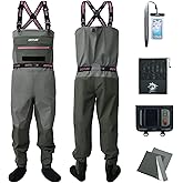 Goture 5-Layer Breathable Women's Fly Fishing Waders, Waterproof Neoprene Stockingfoot Waders w/Handwarmer Adjustable Belt
