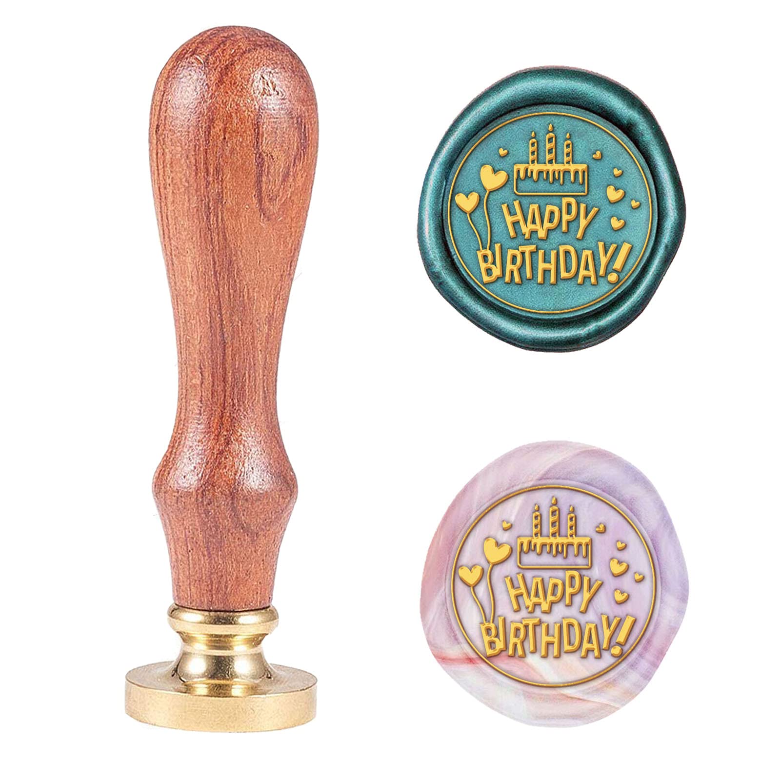 SUPERDANT Wax Seal Stamp Happy Birthday Cake 25mm Sealing Wax Stamp with Brass Seal Wood Handle for Greeting Card Wedding Invitation Envelope Decoration Gift Wrapping Birthday Decor