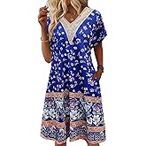 Bloggerlove Womens Cotton Nightgown House Dress with Pockets Moo Moo Nightgown Lace V Neck Mumu Short Sleeve Lounge Dress