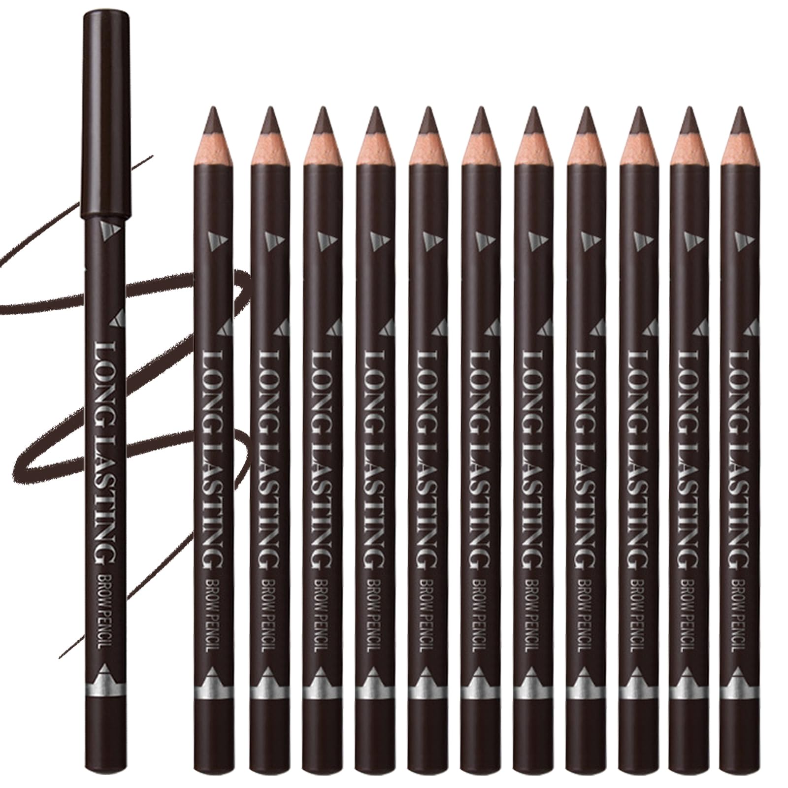 Eyebrow Pencils Set, 12 PCS Dark Brown Eyeliner, Waterproof Brow Makeup, Natural Looking Long-Lasting Eye Brow