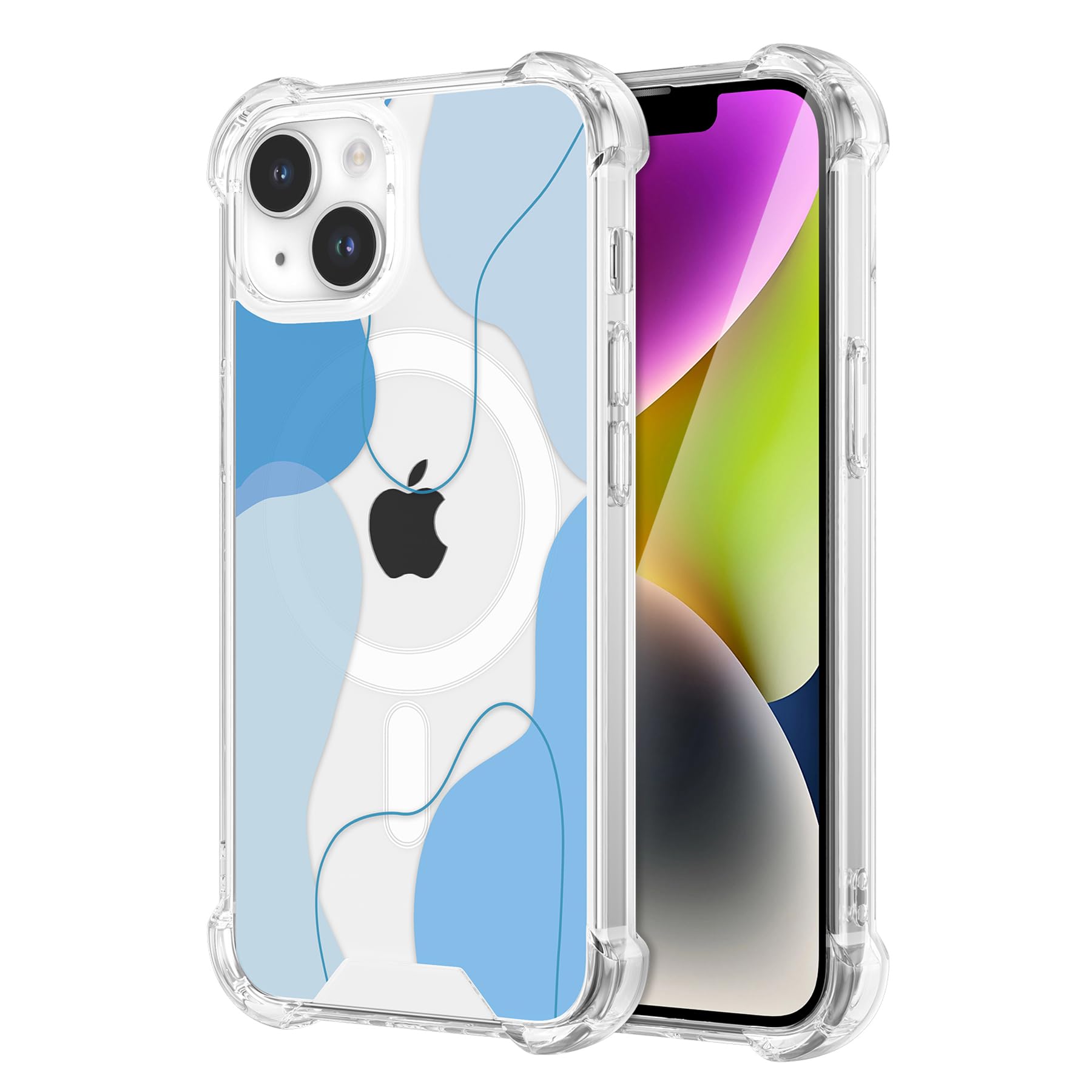 DEFBSC Magnetic Case for iPhone 14/iPhone 13,[Compatible with MagSafe], Color Mix Aesthetic Design Cute Slim Acrylic Back Soft Shaped with Built-in Bumper Protective Phone Case - Blue — image 1