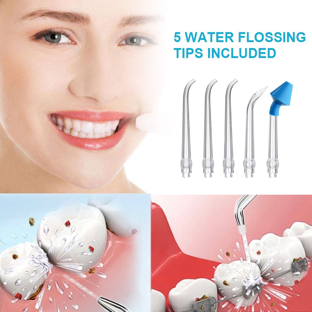 ACTOPP Water Dental Flosser Portable Oral Irrigator 2 Modes Waterproof 200ml Water Tank with 5 Jet Tips Rechargeable Cordless Water Flosser Ideal for Kids Adults Braces in Home and Travel