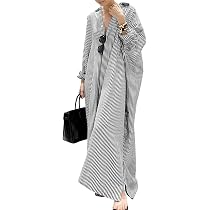 Utcoco Women's Casual Striped Maxi Shirt Dress – 1/4 Zipper, Rolled Sleeves, Boho Beach Shift Dress - View #10
