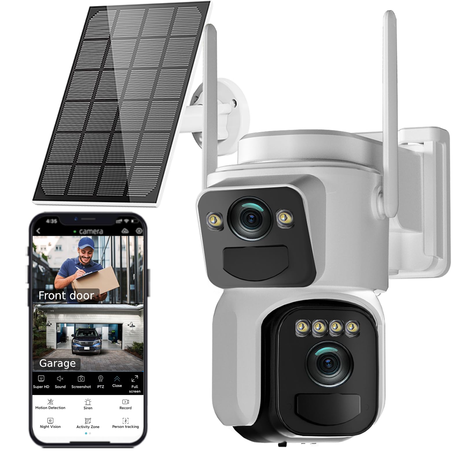 Photo 1 of Kurain 6MP Solar Security Cameras Wireless Outdoor, 2.4G/5G WiFi 6, Panoramic & Tracking Dual Lens 2-in-1 Home Security Camera with Color Night Vision/PIR Alarm/Human Tracking/2-Way Audio/360°PTZ