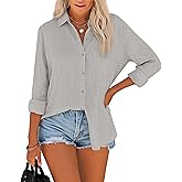 Diosun Womens Button Down Shirts Long Sleeve Cotton Stylish Gauze Tops Casual Loose Fit Blouses with Pocket