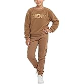 DKNY Girls Tracksuit Set - 2 Piece Cozy Soft Sherpa Fur Pullover Hoodie and Cargo Joggers Sweatpants Girls Sweatsuit Set