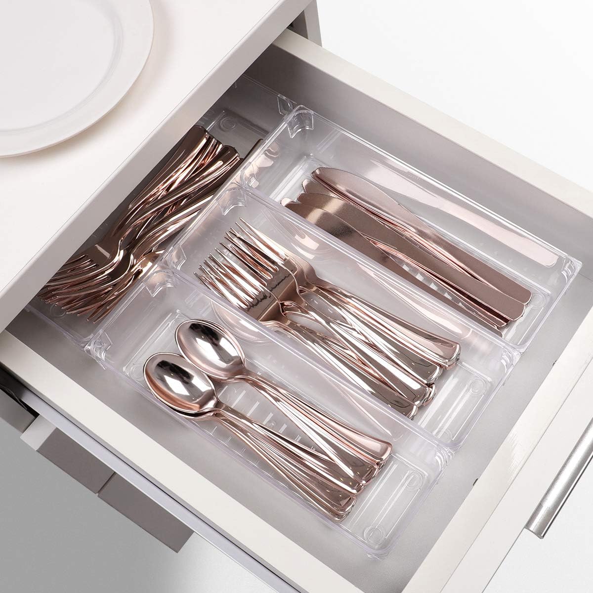 Kootek 12 Pcs Desk Drawer Organizer Trays 3-Size Bathroom Drawer Tray Plastic Storage Organizers Bins Customize Layout Dividers for Cosmetic Makeup Dresser Kitchen Flatware Cutlery Office Supplies: Home & Kitchen