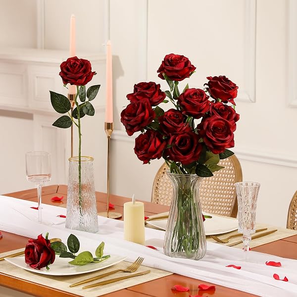 NUBRY 100PCS ARTIFICIAL SILK ROSES BULK,FAKE ROSES FLOWER WITH STEMS REALISTIC FLOWERS FOR WEDDING CENTERPIECE HOME PARTY DECOR(BURGUNDY)